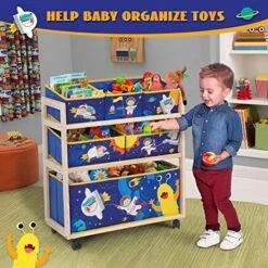 Eapura Kids Toy Storage Organizer 3-Tier Wooden Children Storage Rack With Wheels 6 Detachable Storage Bins Extra Large Capacity Bookshelf Bookcase Display Stands Shelf Multi Cabinet For Books Toys -Best Furniture Store 619HzV5TKlL