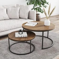 Nathan James Stella Round Modern Nesting Coffee Set Of 2, Stacking Living Room Accent Tables With Tabletops And Matte Metal Frame, Reclaimed Oak/Gunmetal -Best Furniture Store 61AFe7EW3wS. AC