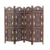 Oom Divider Wood Screen - Ghanti Bells Antique Brown - 4 Panel Folding 72 X 80 - Assembled Hand Carved Decorative Functional Versatile Portable Partition Reversible Privacy Boho - COTTON CRAFT