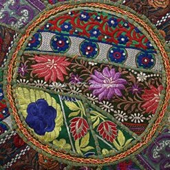 DK Homewares Indian Vintage Patchwork Pouffe Floor Cushion Dark Green Round Foot Rest Living Room Cotton Embroidered Hassock Pouf Ottoman Cover Floral Traditional 22x22x14 -Best Furniture Store 61BXCi0c0ZL