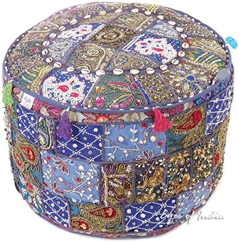 Eyes Of India - 22 X 12 Purple Patchwork Round Pouf Pouffe Ottoman Cover Floor Seating Bohemian Accent Boho Chic Indian Handmade 15 Eyes Of India - 22 X 12 Purple Patchwork Round Pouf Pouffe Ottoman Cover Floor Seating Bohemian Accent Boho Chic Indian Handmade - Image 15