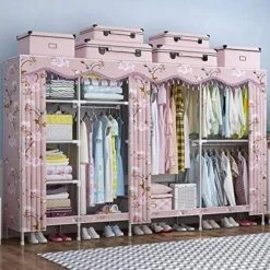 N/A Steel Pipe Thickened Wardrobe Simple Cloth Wardrobe Rental Room Home All Steel Frame Cloth Cabinet Hanging Clothes Cabinet (Color : D) -Best Furniture Store 61DN1amn24L. AC