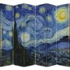 6 Panel Folding Screen Canvas Privacy Partition Divider- Van Gogh's Starry Night