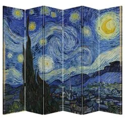 6 Panel Folding Screen Canvas Privacy Partition Divider- Van Gogh's Starry Night