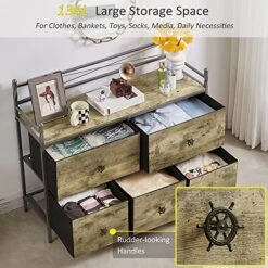 Dresser For Bedroom With 5 Drawers, Storage Organizer Unit Wide Chest For Closet, Clothes, Bedside, Living Room, Metal Frame & Wooden Top & Fabric, Grey 9 Dresser For Bedroom With 5 Drawers, Storage Organizer Unit Wide Chest For Closet, Clothes, Bedside, Living Room, Metal Frame & Wooden Top & Fabric, Grey -Best Furniture Store 61FLaQmKImL