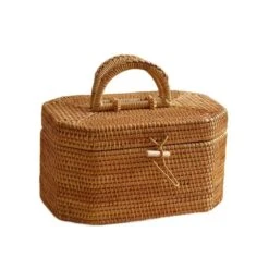 YSJX Kitchen&bedroom Storage Accessories 1 Pack Octagonal Wicker Woven Rattan Woven Storage Box Tea Gift Box Wicker Woven Basket Portable Storage Box Storage Basket