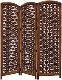 Oom Divider Wood Screen - Ghanti Bells Antique Brown - 4 Panel Folding 72 X 80 - Assembled Hand Carved Decorative Functional Versatile Portable Partition Reversible Privacy Boho - COTTON CRAFT -Best Furniture Store 61GOe tDFFL. AC