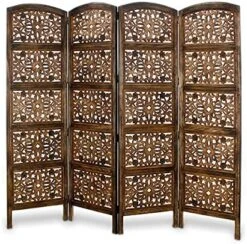 Oom Divider Wood Screen - Ghanti Bells Antique Brown - 4 Panel Folding 72 X 80 - Assembled Hand Carved Decorative Functional Versatile Portable Partition Reversible Privacy Boho - COTTON CRAFT -Best Furniture Store 61HgXTWueOL. AC