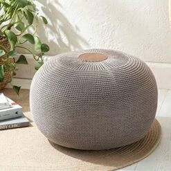 English Home Round Knitted Pouf Ottoman Foot Rest For Couch, Foot Stool For Living Room, Boho Ottoman Pouf, Floor Pouf, Knitted Bean Bag, Bedroom Poof, Indoor, Outdoor 37 X 50 Cm Grey -Best Furniture Store 61LNUybBp9L. AC