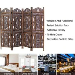 Oom Divider Wood Screen - Ghanti Bells Antique Brown - 4 Panel Folding 72 X 80 - Assembled Hand Carved Decorative Functional Versatile Portable Partition Reversible Privacy Boho - COTTON CRAFT -Best Furniture Store 61LjMd5mp5L