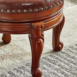 ZIRKOOON Foot Stool Small Round Leather Ottoman Mid Century Foot Rest Cushion For Living Room, Bedroom Solid Oak (Brown) -Best Furniture Store 61NQ5MxlnsL