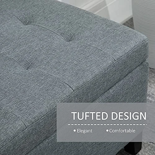 HOMCOM 51 Large Tufted Linen Fabric Ottoman Storage Bench With Soft Close Top - Heather Grey 3 HOMCOM 51 Large Tufted Linen Fabric Ottoman Storage Bench With Soft Close Top - Heather Grey - Image 3