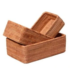 YSJX Kitchen&bedroom Storage Accessories 3pcs/set Rattan Weaving Rectangular Storage Basket Snack Storage Box Fruit Storage Basket Household Basket -Best Furniture Store 61StD6S5cLL