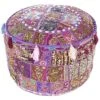 Eyes Of India - 22 X 12 Purple Patchwork Round Pouf Pouffe Ottoman Cover Floor Seating Bohemian Accent Boho Chic Indian Handmade