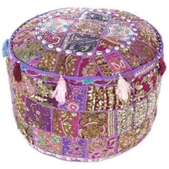 Eyes Of India - 22 X 12 Purple Patchwork Round Pouf Pouffe Ottoman Cover Floor Seating Bohemian Accent Boho Chic Indian Handmade