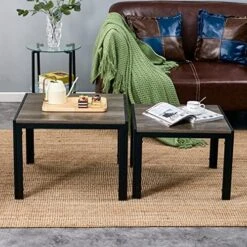 Hommoo Round 31.5" Nesting Coffee Table Set Of 2 Modern Accent Coffee Table With Walnut Wooden Top And Black Metal Frame For Living Room Small Space Easy Assembly -Best Furniture Store 61X6a265YUL. AC