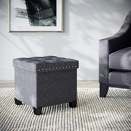 Nathan James 71103 Payton Foldable Storage Ottoman Footrest And Seat Cube, Beige 5 Nathan James 71103 Payton Foldable Storage Ottoman Footrest And Seat Cube, Beige - Image 5