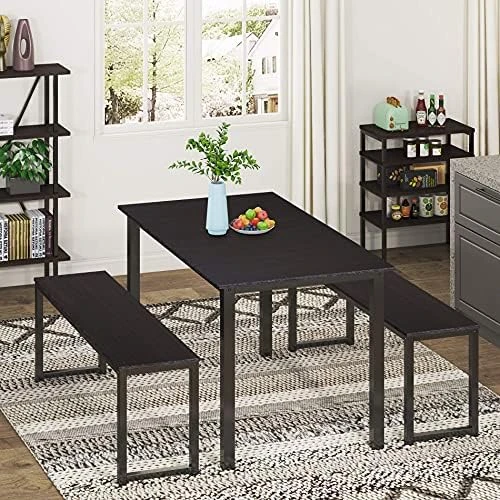 HOMOOI Dining Table Set For 4, 3 Pieces Kitchen Table With 2 Benches, Modern Wood Grains Table And Chairs Dinette Set For Home Kitchen, Dining Room, Restaurant, Industrial Brown 10 HOMOOI Dining Table Set For 4, 3 Pieces Kitchen Table With 2 Benches, Modern Wood Grains Table And Chairs Dinette Set For Home Kitchen, Dining Room, Restaurant, Industrial Brown - Image 10