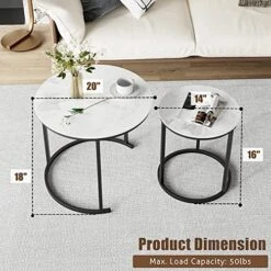 IDEALHOUSE Round Coffee Table Set Of 2, Modern Accent Marble Texture Coffee Tables For Living Room, Nesting Table For Reception Room And Office Room (Black) -Best Furniture Store 61YIKva6Y0L