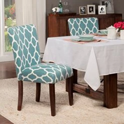 HomePop Parsons Classic Upholstered Accent Dining Chair, Set Of 2, Teal And Cream Geometric -Best Furniture Store 61YnFnrK4rL