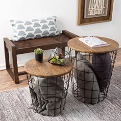 Lavish Home End Storage – Nesting Wire Basket Base And Wood Tops – Industrial Farmhouse Style Side Table, Set Of 2 - Round Black, Brown 15 Lavish Home End Storage – Nesting Wire Basket Base And Wood Tops – Industrial Farmhouse Style Side Table, Set Of 2 - Round Black, Brown -Best Furniture Store 61cv22uh81L