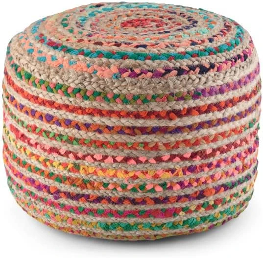 SIMPLIHOME Margo Round Pouf, Footstool, Upholstered In Multi Color Hand Braided Jute, For The Living Room, Bedroom And Kids Room, Boho, , 12 SIMPLIHOME Margo Round Pouf, Footstool, Upholstered In Multi Color Hand Braided Jute, For The Living Room, Bedroom And Kids Room, Boho, , - Image 12