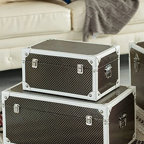 Vintiquewise Faux Leather Storage Trunk Set Of 3 4 Vintiquewise Faux Leather Storage Trunk Set Of 3 - Image 4