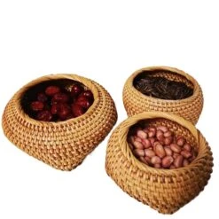 YSJX Kitchen&bedroom Storage Accessories 4pcs/lot Rattan Weaving Chess Box Tea Ceremony Small Basket Key Chain Accessories Basket Needle Thread Small Storage Box ( Size : A 12x9x6cm )