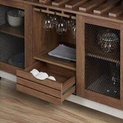 IoHOMES Vesta Industrial Two-Tone Buffet With Wine Bottle Rack, Paneled Cabinets Tiered Shelves, Slatted Drawer, Sideboard With Caster Wheels, Distressed Walnut And Cement -Best Furniture Store 61iiffQdeiL