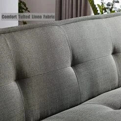 Majnesvon Modern Linen Fabric Sofa Bed Futon,Convertible Foldable Sleeper Sofa Bed With 3 Angles Adjustable Back,Wooden Frame & Legs For Small Living Space,Dorm Office Apartment (Light Grey) -Best Furniture Store 61ijnNf2jXL