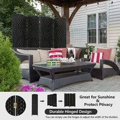 Spurgehom 4 Panel Room Divider Folding Wall Divider 6Ft Privacy Screen Indoor Portable Woven Partitions And Dividers Freestanding, Diamond Double-Weaved For Home, No Installation Required (Black) -Best Furniture Store 61kqwvLBJVL