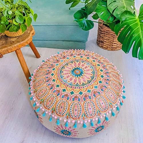 Mandala Life ART Blue Pouf Ottoman Cover -24x8 Inches - Moroccan Décor Pouffe Footstool For Kids Room Living Bedroom Bohemian Furniture 8 Mandala Life ART Blue Pouf Ottoman Cover -24x8 Inches - Moroccan Décor Pouffe Footstool For Kids Room Living Bedroom Bohemian Furniture - Image 8