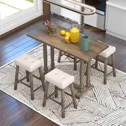 Bellemave 6-Piece Dining Table Set With Storage Drawer, Wooden Rectangular Dining Table With 4 Upholstered Chairs And Bench, Kitchen Dining Room Set For 6 Persons(Walnut +Butter Milk +Grey) -Best Furniture Store 61o0LkX5S1L. AC