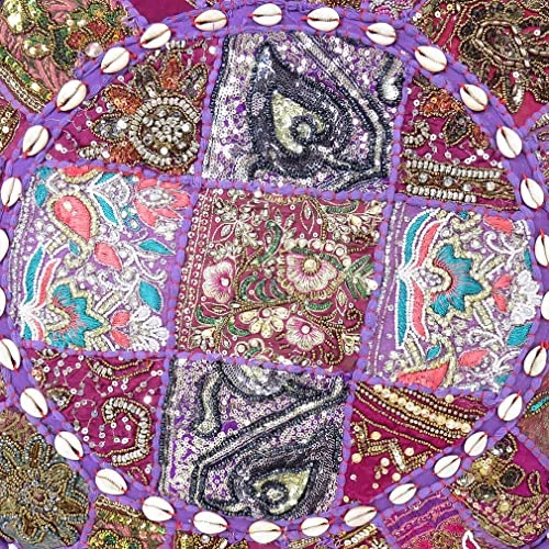 Eyes Of India - 22 X 12 Purple Patchwork Round Pouf Pouffe Ottoman Cover Floor Seating Bohemian Accent Boho Chic Indian Handmade 2 Eyes Of India - 22 X 12 Purple Patchwork Round Pouf Pouffe Ottoman Cover Floor Seating Bohemian Accent Boho Chic Indian Handmade - Image 2