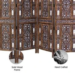 Oom Divider Wood Screen - Ghanti Bells Antique Brown - 4 Panel Folding 72 X 80 - Assembled Hand Carved Decorative Functional Versatile Portable Partition Reversible Privacy Boho - COTTON CRAFT -Best Furniture Store 61pQpIGylML