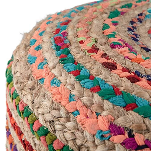 SIMPLIHOME Margo Round Pouf, Footstool, Upholstered In Multi Color Hand Braided Jute, For The Living Room, Bedroom And Kids Room, Boho, , 4 SIMPLIHOME Margo Round Pouf, Footstool, Upholstered In Multi Color Hand Braided Jute, For The Living Room, Bedroom And Kids Room, Boho, , - Image 4