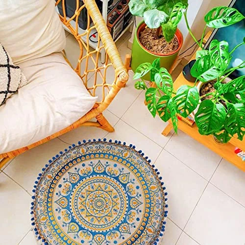 Mandala Life ART Blue Pouf Ottoman Cover -24x8 Inches - Moroccan Décor Pouffe Footstool For Kids Room Living Bedroom Bohemian Furniture 4 Mandala Life ART Blue Pouf Ottoman Cover -24x8 Inches - Moroccan Décor Pouffe Footstool For Kids Room Living Bedroom Bohemian Furniture - Image 4