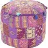 GANESHAM KLAVATE Indian Hippie Vintage Cotton Floor Pillow & Cushion Patchwork Bean Bag Chair Cover Boho Bohemian Hand Embroidered Handmade Pouf Ottoman (Purple, 13" H X 22" Diam.(inch))