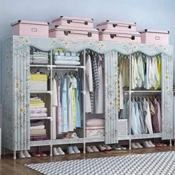 N/A Steel Pipe Thickened Wardrobe Simple Cloth Wardrobe Rental Room Home All Steel Frame Cloth Cabinet Hanging Clothes Cabinet (Color : D) -Best Furniture Store 61wFSEdvi3L