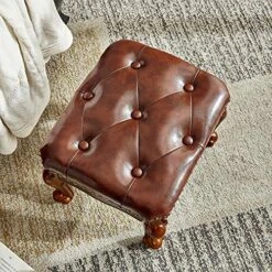 LEILISI Small Footstool Brown Leather Ottoman, Vintage Carved Upholstered Footrest, Rubber Wooden Foot Rest Stool Sofa Stool (Red-Brown) 12 LEILISI Small Footstool Brown Leather Ottoman, Vintage Carved Upholstered Footrest, Rubber Wooden Foot Rest Stool Sofa Stool (Red-Brown) -Best Furniture Store 61wXZ6zBd7L