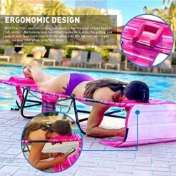 FLIP Face Down Tanning Chaise Lounge Chair - Face & Arm Holes - 2 Legs Support - Polyester Material – Backrest Positions - Head Rest Pillow - Beach Or Home Use - PATENTS Pending - Pink Stripes Pattern -Best Furniture Store 61x7QPW8PlL