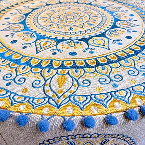 Mandala Life ART Blue Pouf Ottoman Cover -24x8 Inches - Moroccan Décor Pouffe Footstool For Kids Room Living Bedroom Bohemian Furniture 2 Mandala Life ART Blue Pouf Ottoman Cover -24x8 Inches - Moroccan Décor Pouffe Footstool For Kids Room Living Bedroom Bohemian Furniture - Image 2