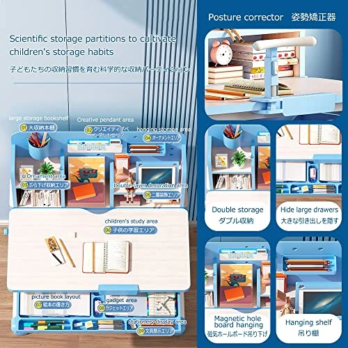 Kids Desk And Chair, Height Adjustable Children School Study Desk With 0-60° Tilt Desktop, Built-in Bookshelf, For 3-18 Year Old Kids Bedroom Furniture, Easy To Scrub Graffiti Painting Desktop ( Color 4 Kids Desk And Chair, Height Adjustable Children School Study Desk With 0-60° Tilt Desktop, Built-in Bookshelf, For 3-18 Year Old Kids Bedroom Furniture, Easy To Scrub Graffiti Painting Desktop ( Color - Image 4